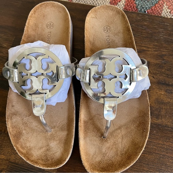 Tory Burch Miller Cloud Metallic Silver Cork Sole Sandals US7 - Picture 6 of 14